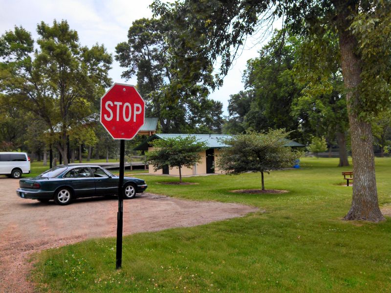 Stop sign from west of shelter